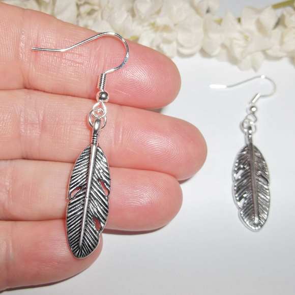 Bohemian Silver Feather Earrings Dangle Set 2290 - Picture 3 of 5